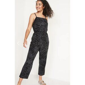 Old Navy Leopard Animal Print Jumpsuit Womens M Tall Gray Black Trendy Comfort